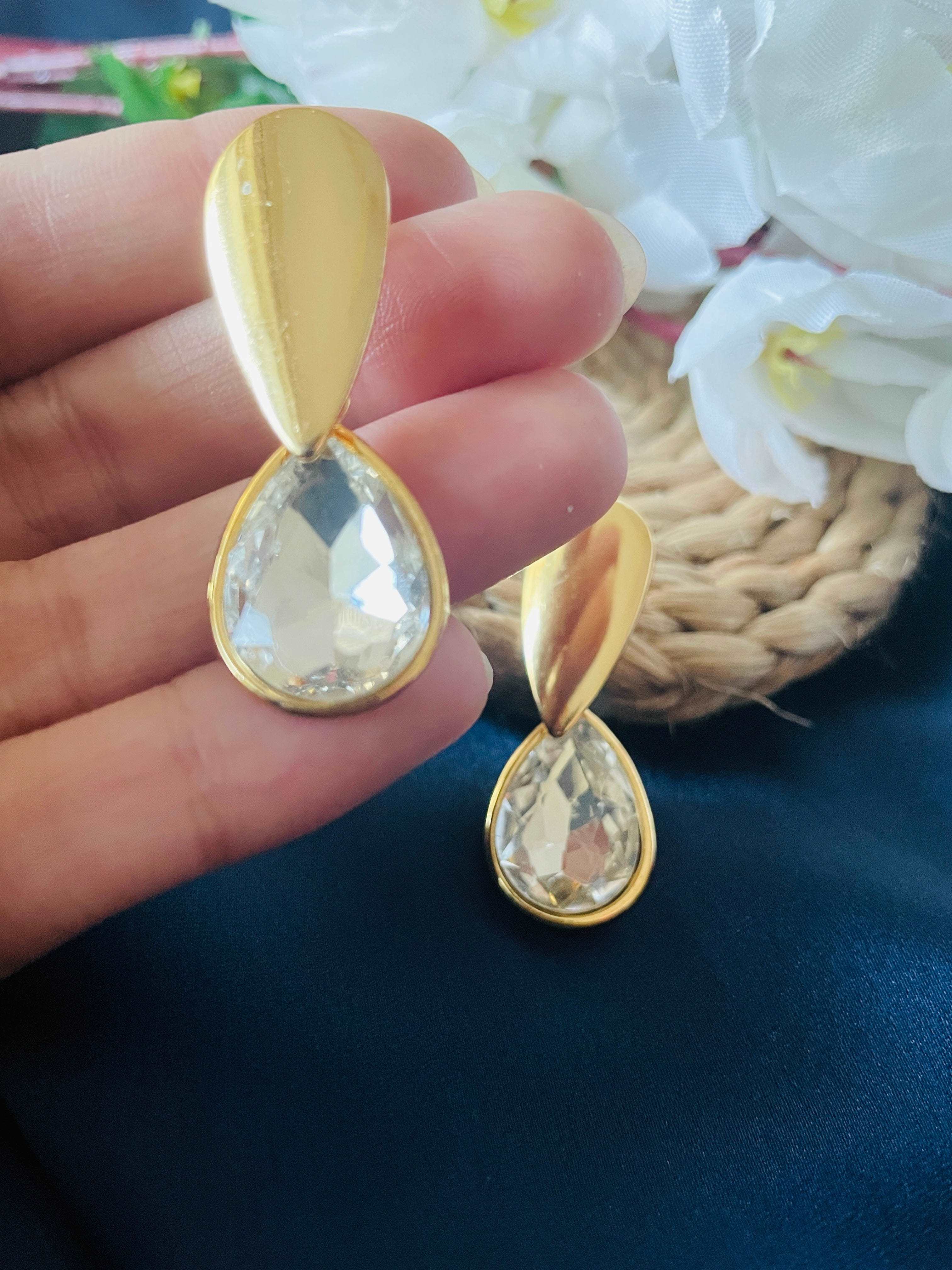 Crystal Gold Danglers - Desi Closet