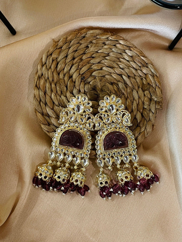 Wine Emerald Chandelier Wedding Jhumkis - Desi Closet