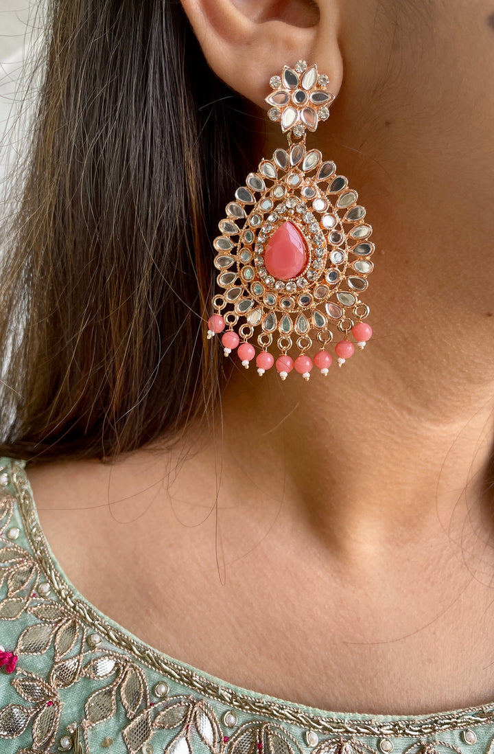 Pink Stone Mirror Danglers - Desi Closet