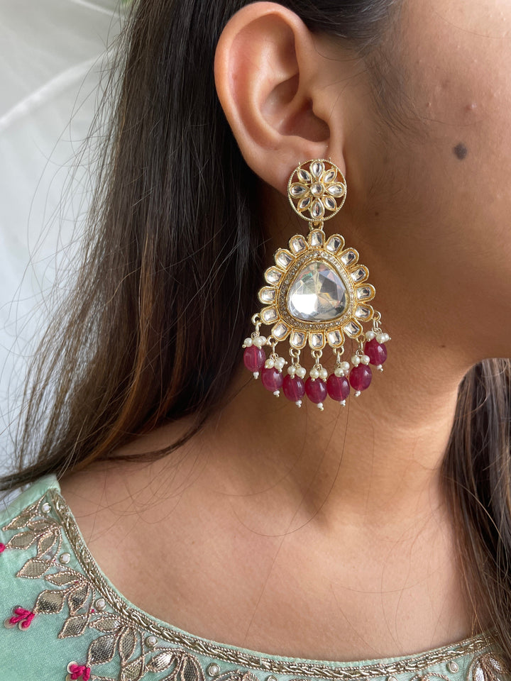 Polki Studded Wine Drop Earrings - Desi Closet