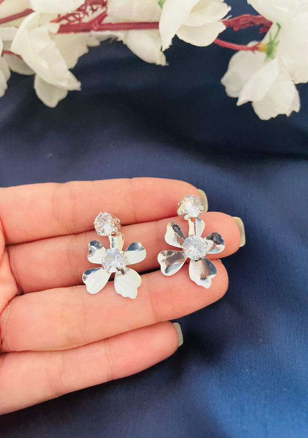Silver Metal Flower Studs - Desi Closet