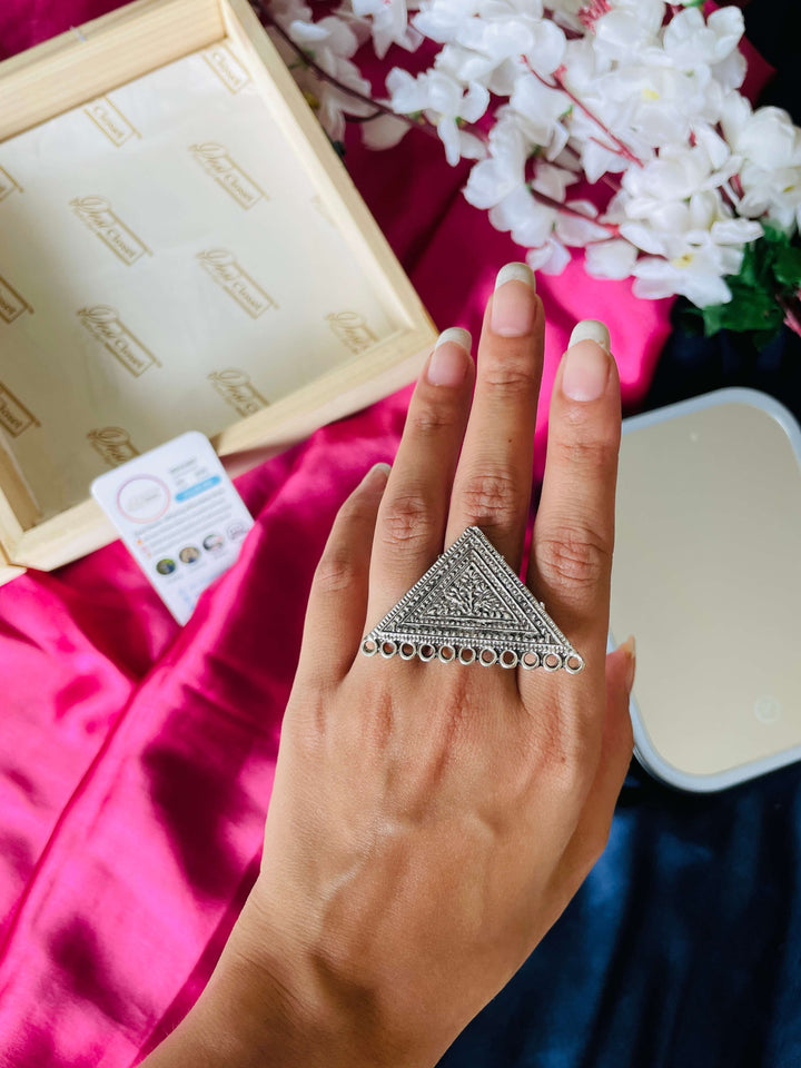 German Silver Oxidised Boho Ring 3 - Desi Closet