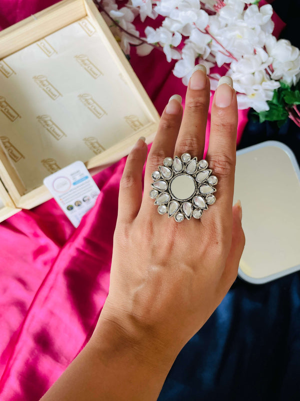 German Silver Oxidised Boho Ring 2 - Desi Closet