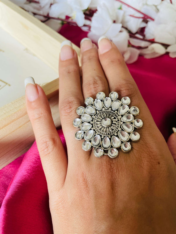German Silver Oxidised Boho Ring 1 - Desi Closet
