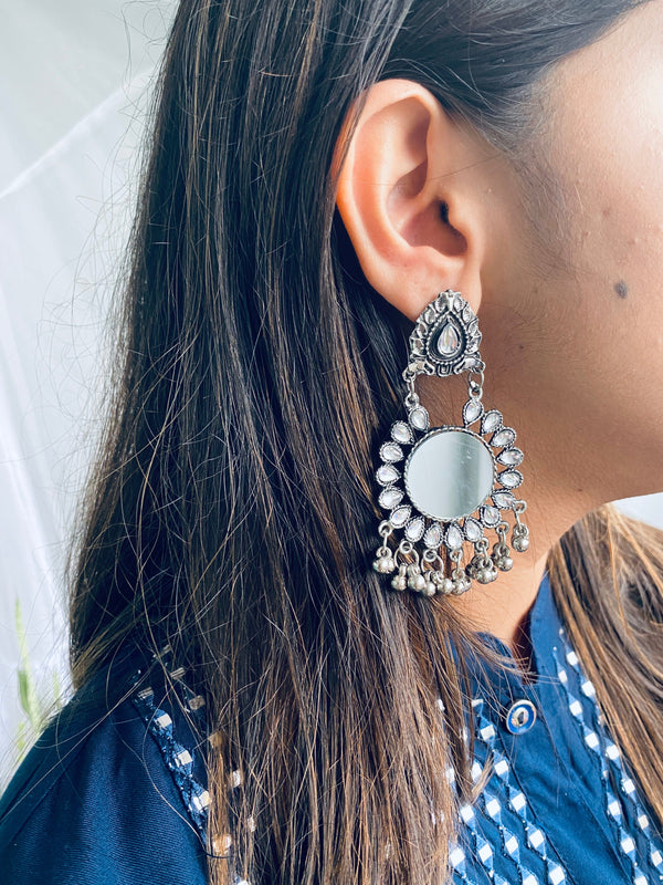 Mirror Alloy Dangler Earrings - Desi Closet