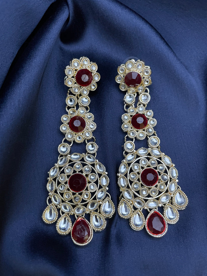 Stunning Kundan Wine Beads Drop Earrings - Desi Closet