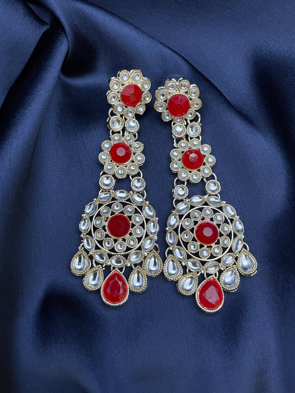 Stunning Kundan Red Beads Drop Earrings - Desi Closet