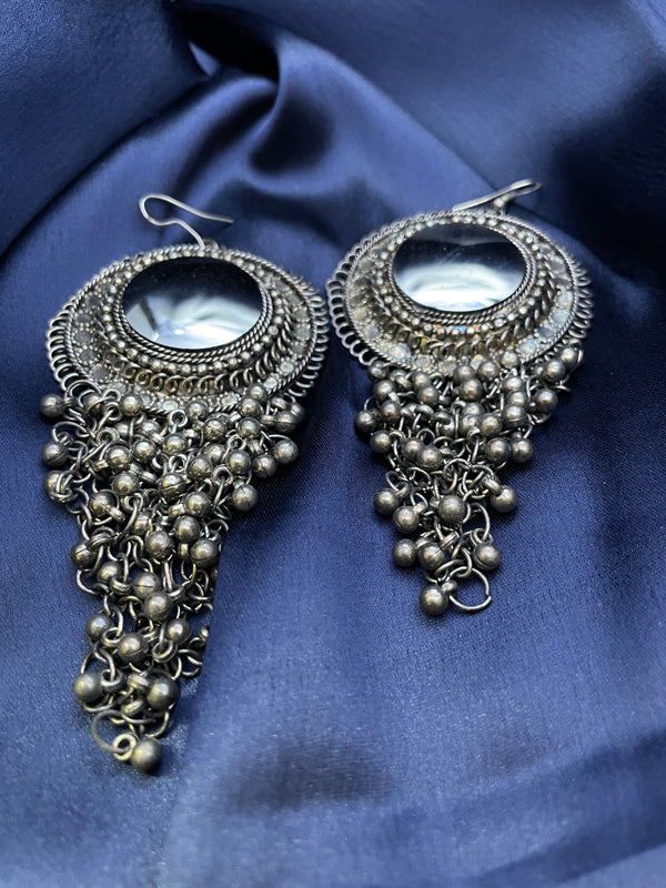 Traditional Black Mirror Ghungaroo Drop Earrings - Desi Closet