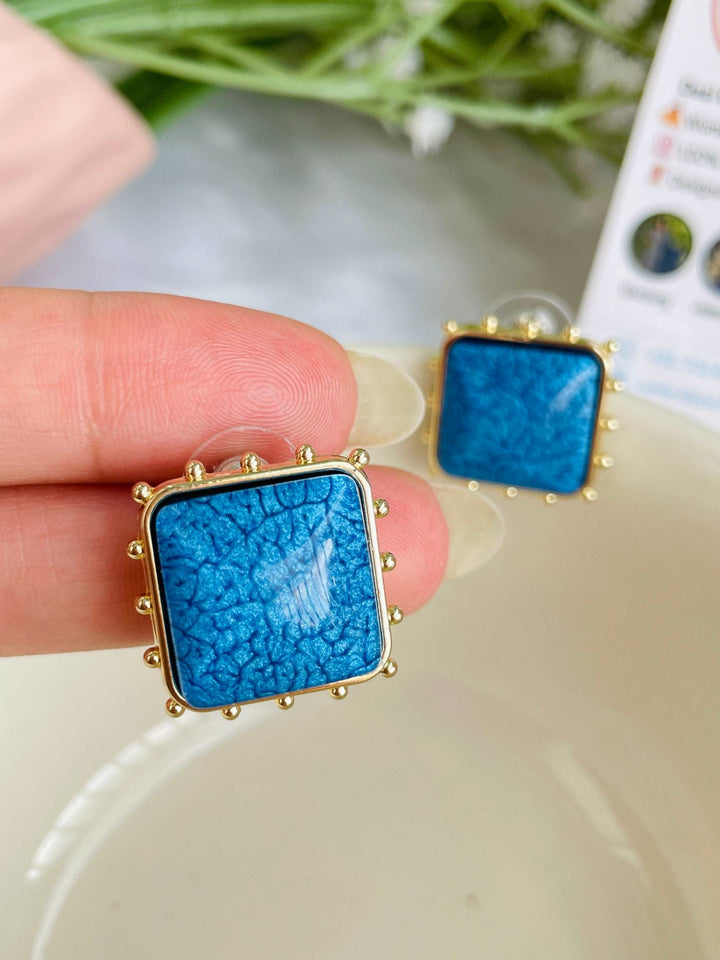 Blue Gold Dotted Studs - Desi Closet