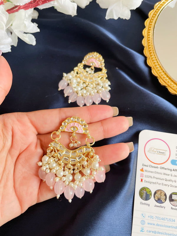 Pink Beaded Wide Studs - Desi Closet