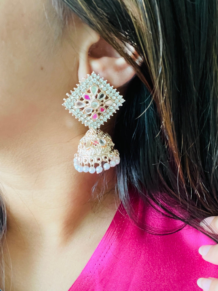 Rose Gold Diamond Stud Jhumki - Desi Closet