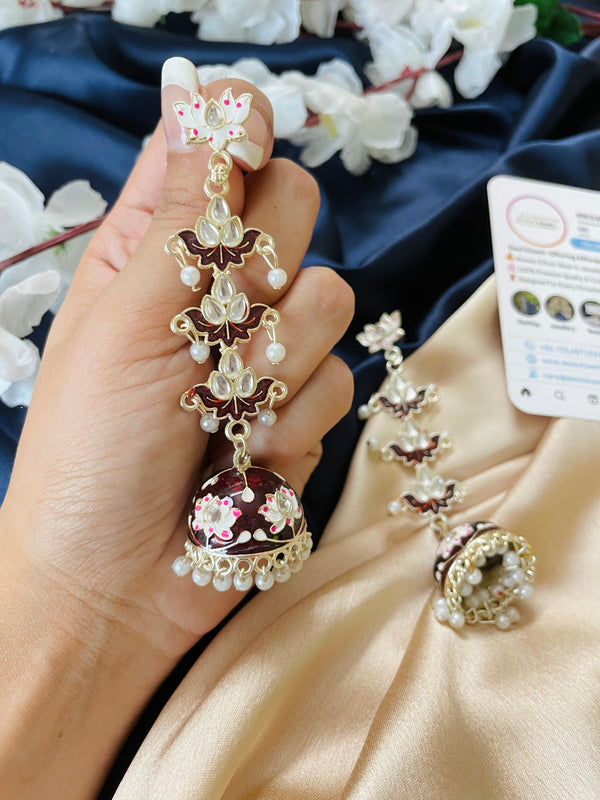 Wine Meena Work Long Jhumki - Desi Closet
