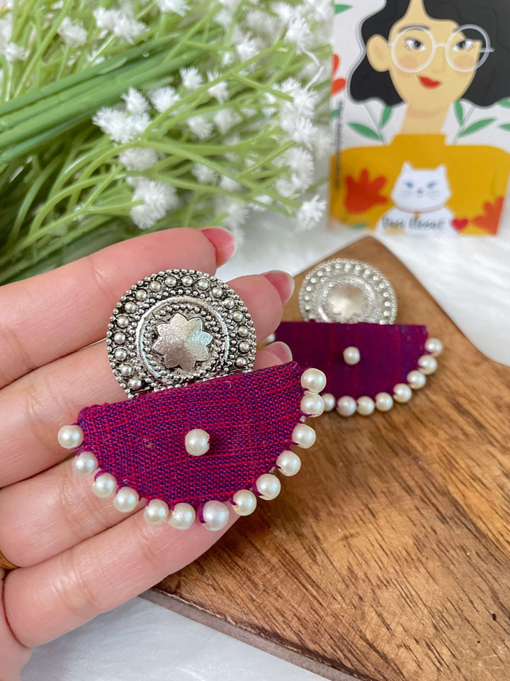 Dark Pink Fabric Studs - Desi Closet