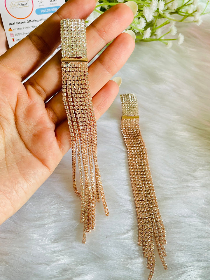 Long Rose Gold Party Danglers - Desi Closet