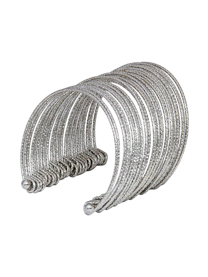 Layered Silver Bangle Cuff - Desi Closet