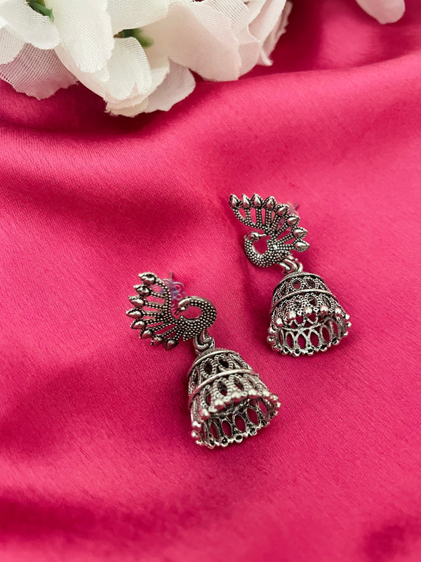 Peacock Silver Small Jhumki - Desi Closet