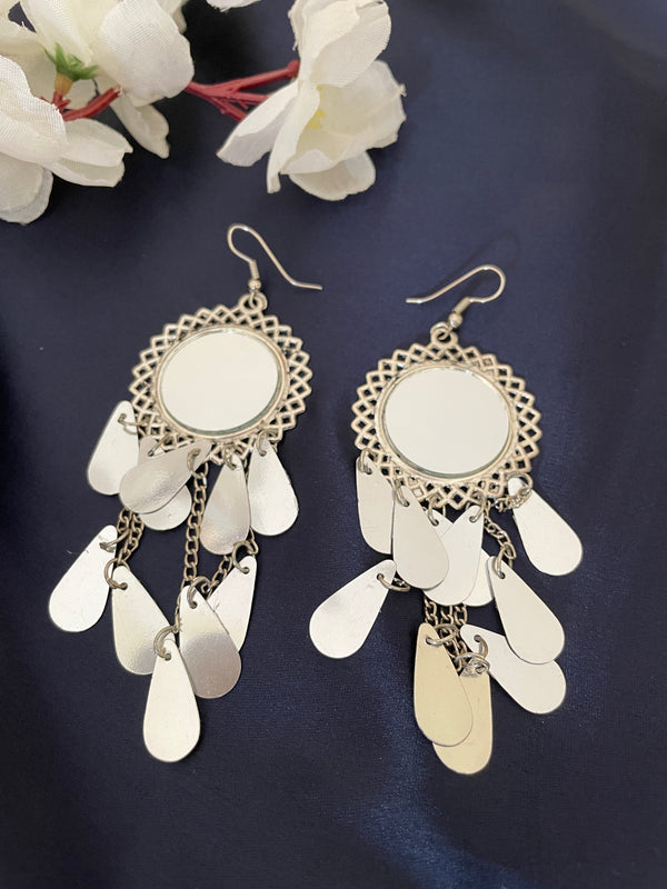 Silver Mirror Leaflets Drop - Desi Closet