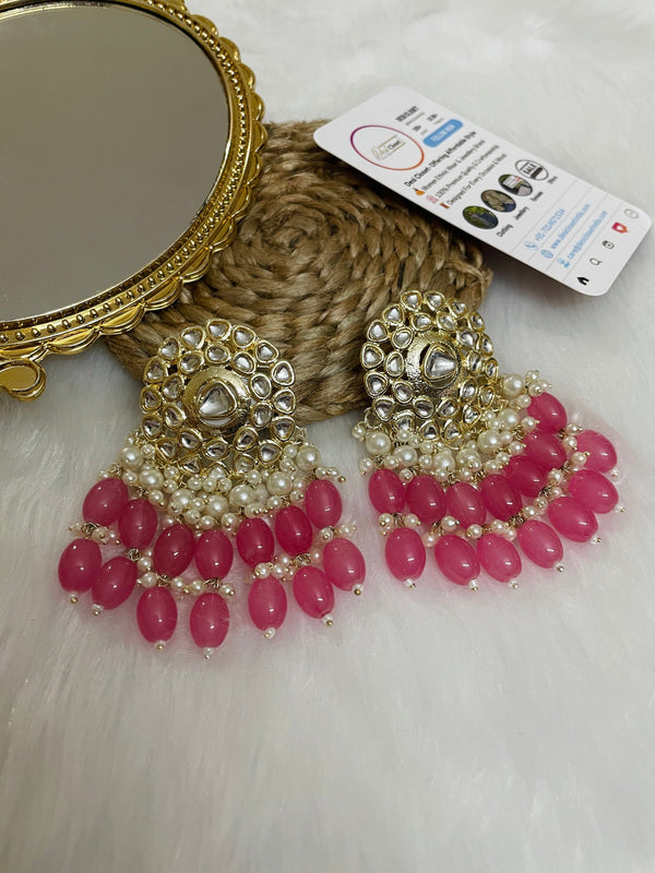 Traditional PINK Gold Plated Drops - Desi Closet