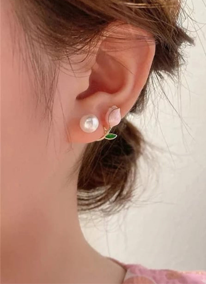 Rose & Leaf Studs - Desi Closet