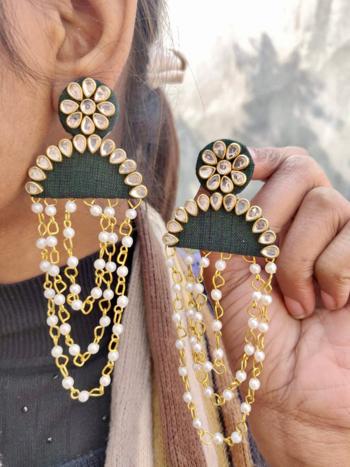 Handcrafted Green Fabric Earrings - Desi Closet