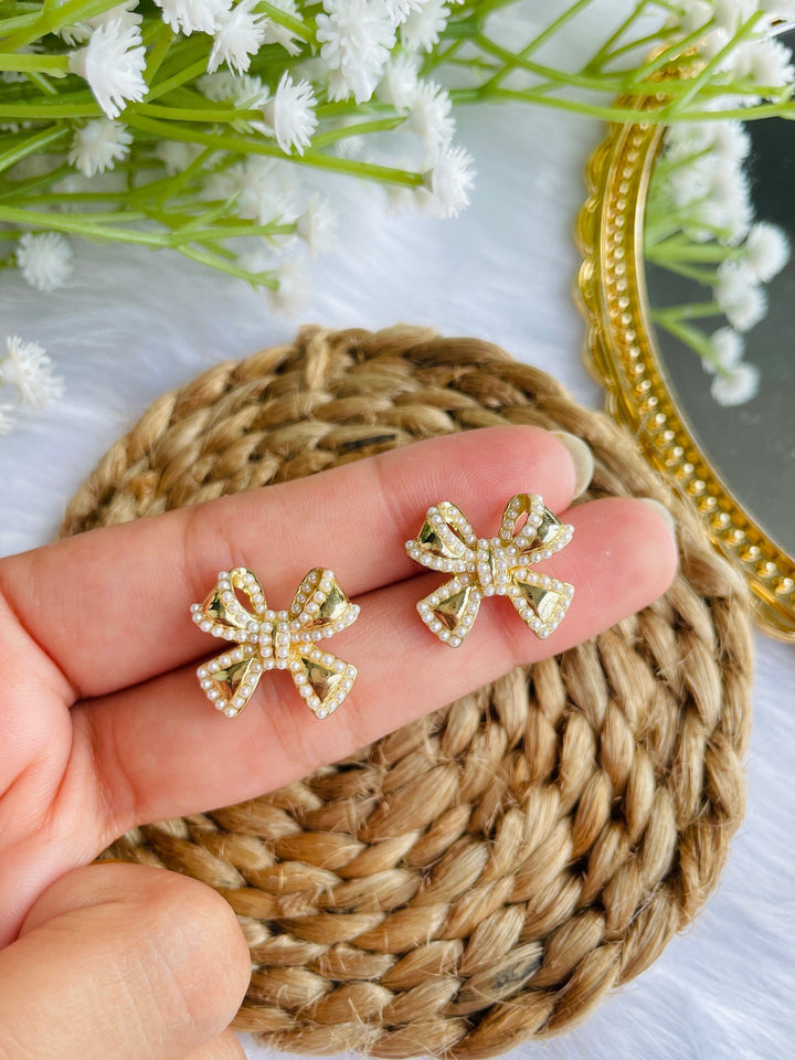 Pearl Bow Studs - Desi Closet