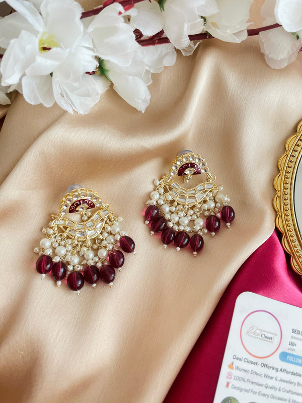 Wine Beaded Wide Studs - Desi Closet